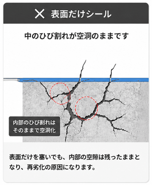 表面だけをシールした場合の充填性